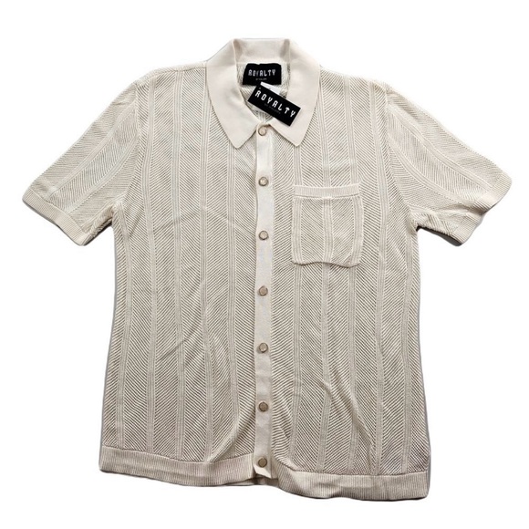 Royalty by Maluma Cardigan Mens 2XL Antique White Perforated Short-Sleeve - Picture 1 of 8